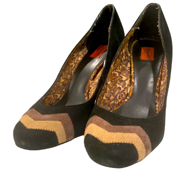 MISSONI For Target Womens Suede Pump Zig-Zag Black Brown Tan Size 7.5 Heels - Picture 6 of 9